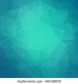 Abstract teal geometric triangle background. Vector illustration for modern design. Green blue colors. Aqua water ice crystal. Bright poster. Decorative graphic mosaic texture. Retro wallpaper.