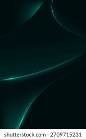 Abstract teal glowing curve lines on black gradient background.