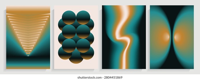 Abstract Teal and Gold Geometric Spheres and Funnel Backgrounds