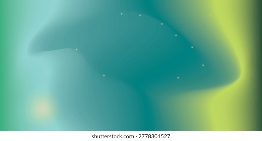 Abstract Teal And Green Aurora Gradient Background With Soft Light And Star Dots