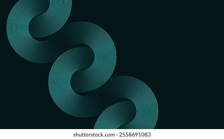 Abstract Teal Green Circular and Wavy Line Pattern on Dark Background - Ideal for Tech, Data, and Networking Themes