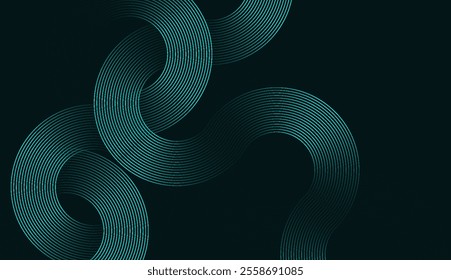 Abstract Teal Green Circular and Wavy Line Pattern on Dark Background - Ideal for Tech, Data, and Networking Themes