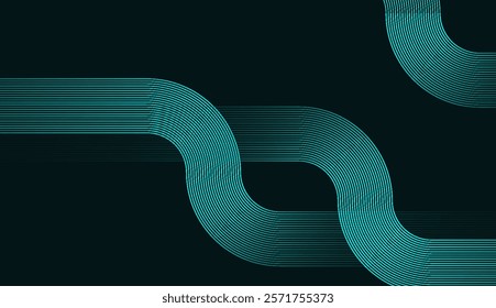 Abstract Teal Green Circular and Wavy Line Pattern on Dark Background - Ideal for Tech, Data, and Networking Themes