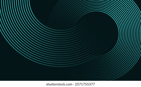 Abstract Teal Green Circular and Wavy Line Pattern on Dark Background - Ideal for Tech, Data, and Networking Themes