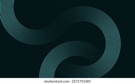 Abstract Teal Green Circular and Wavy Line Pattern on Dark Background - Ideal for Tech, Data, and Networking Themes