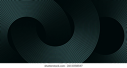 Abstract Teal Green Circular and Wavy Line Pattern on Dark Background - Ideal for Tech, Data, and Networking Themes. modern