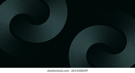 Abstract Teal Green Circular and Wavy Line Pattern on Dark Background - Ideal for Tech, Data, and Networking Themes. modern