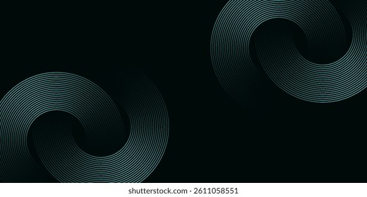 Abstract Teal Green Circular and Wavy Line Pattern on Dark Background - Ideal for Tech, Data, and Networking Themes. modern