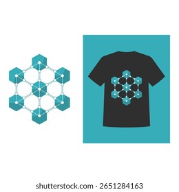 Abstract Teal Hexagon Network on Black T Shirt Mockup Modern Tech Design