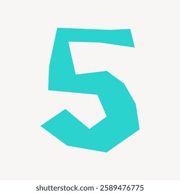 Abstract teal number five on a white background. The number five is bold and stylized. Teal number five stands out against the white. Modern number five design. Creative font vector.