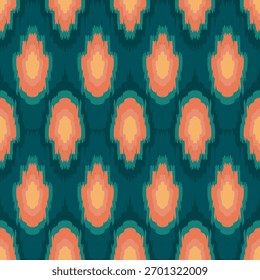 Abstract Teal and Orange Ikat Ogee Seamless Pattern