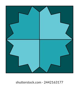 Abstract teal starburst origami. Geometric fold pattern. Modern art graphic. Symmetrical shape design. Vector illustration. EPS 10.