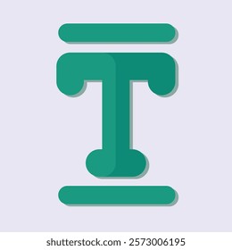 Abstract teal T symbol graphic with rounded corners and drop shadow on light gray background