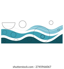 Abstract teal and turquoise wavy lines background, water wave or fluid concept vector illustration.