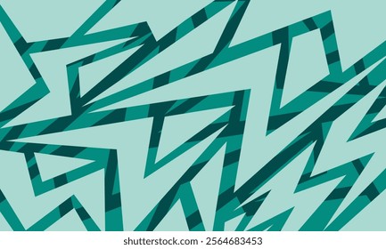 Abstract teal and turquoise zigzag pattern with sharp, angular lines and geometric shapes on a light blue background.