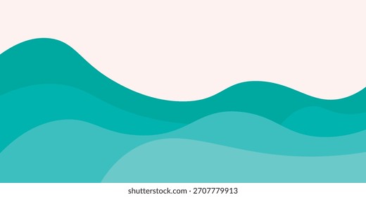 Abstractas ondas de color verde azulado que fluyen a través de un fondo blanco