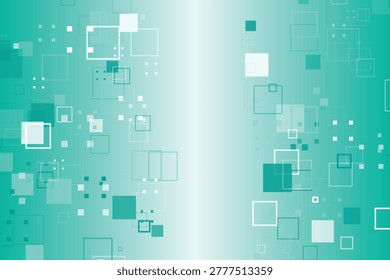 Abstract teal and white gradient background, with scattered squares, and rectangles