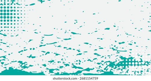 Abstractas fondo de grunge verde azulado y blanco con un patrón de semitono.