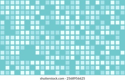 Abstract teal and white square mosaic pattern.  Perfect for website backgrounds, presentations, or modern design projects. Clean, minimalist style, offers versatility and visual appeal.