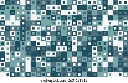 Abstract teal and white square mosaic pattern.  Modern geometric design ideal for website backgrounds, digital art, textile prints, and tech presentations.