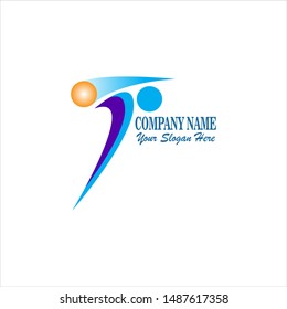 Abstract team work letter T logo design vector.Letter T community symbol icon