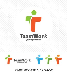 Abstract team work letter T logo design vector.Letter T community symbol icon.