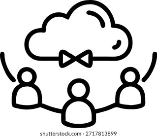 Abstract teamwork on cloud solutions concept as Scene shows a group of professionals collaborating on a cloud solution in a business setting highlighted by soft abstract waves and bokeh particles around them in Photo Stock Concept , copy space for advertisement or banner with Photo Realistic as high Quality Detail --ar 7:2