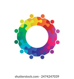 Abstract teamwork people. Colorful puzzle circle vector isolated on white background.