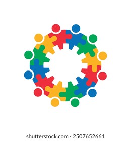 Abstract teamwork people. Colorful puzzle gear vector isolated on white background.