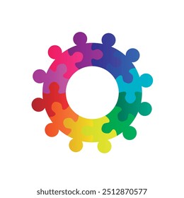 Pessoas abstratas do trabalho em equipe. Vetor de círculo colorido do quebra-cabeça isolado no fundo branco.	