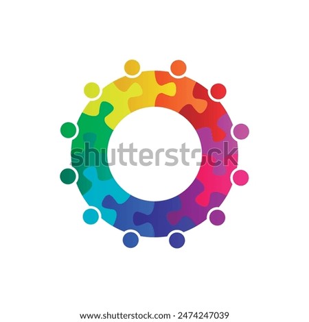 Abstract teamwork people. Colorful puzzle circle vector isolated on white background.