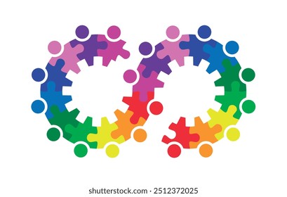 Abstract teamwork people. Infinity gear puzzle concept vector isolated on white background.	