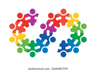 Abstract teamwork people. Infinity gear puzzle concept. Vector isolated on a white background.	