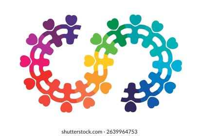 Abstract teamwork people love heart. Infinity gear puzzle concept. Vector isolated on white background.