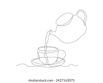 Abstract teapot and cup, continuous single line art drawing sketch