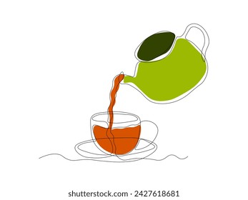 Abstract teapot and cup, continuous single line art drawing sketch