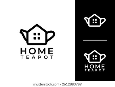 abstract teapot with home line art logo vector design concept
