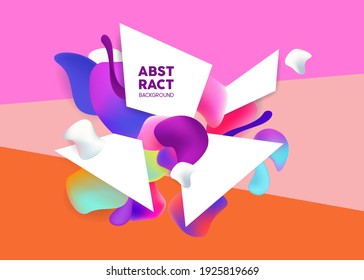 Abstract teardrop background. Geometric purple shapes with swirl blue splash and orange rays. Pink fantasy presentation red vector curls.