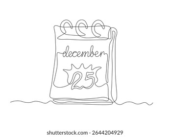 Abstract tear-off calendar. The date is December 25th. Christmas. continuous single line art drawing sketch, logo