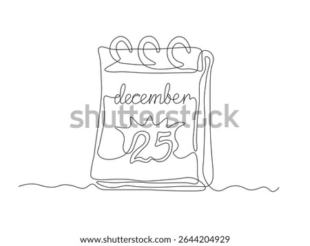 Abstract tear-off calendar. The date is December 25th. Christmas. continuous single line art drawing sketch, logo