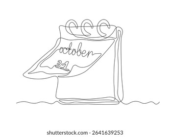 Abstract tear-off calendar. The date is October 31st. halloween. continuous single line art drawing sketch, logo