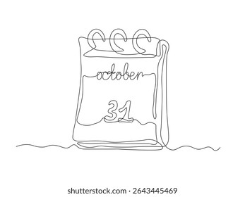Abstract tear-off calendar. The date is October 31st. halloween. continuous single line art drawing sketch, logo