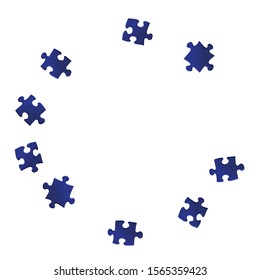 Abstract teaser jigsaw puzzle dark blue parts vector illustration. Group of puzzle pieces isolated on white. Success abstract concept. Jigsaw match elements.