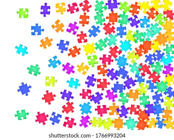 Abstract teaser jigsaw puzzle rainbow colors pieces vector background  Scatter puzzle pieces isolated white  Cooperation abstract concept  Kids building kit pattern 