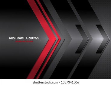 Abstract tech arrows on a gray-black gradient background. Geometric overlap. Space for text. Business template, corporate design. Vector illustration.