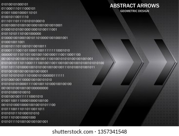 Abstract tech arrows on a gray-black gradient background. Geometric overlap. Space for text. Business template, corporate design. Vector illustration.