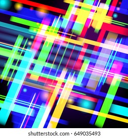 Abstract tech background of colorful light and stripes.  Vector design illustration.