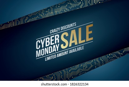 Abstract tech background for Cyber Monday sale. Promotion design template. Sale banner design. Vector illustration.