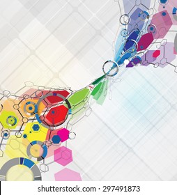 Abstract tech background. Futuristic interface. Vector illustration with many geometric shape.