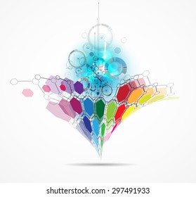 Abstract tech background. Futuristic interface. Vector illustration with many geometric shape.